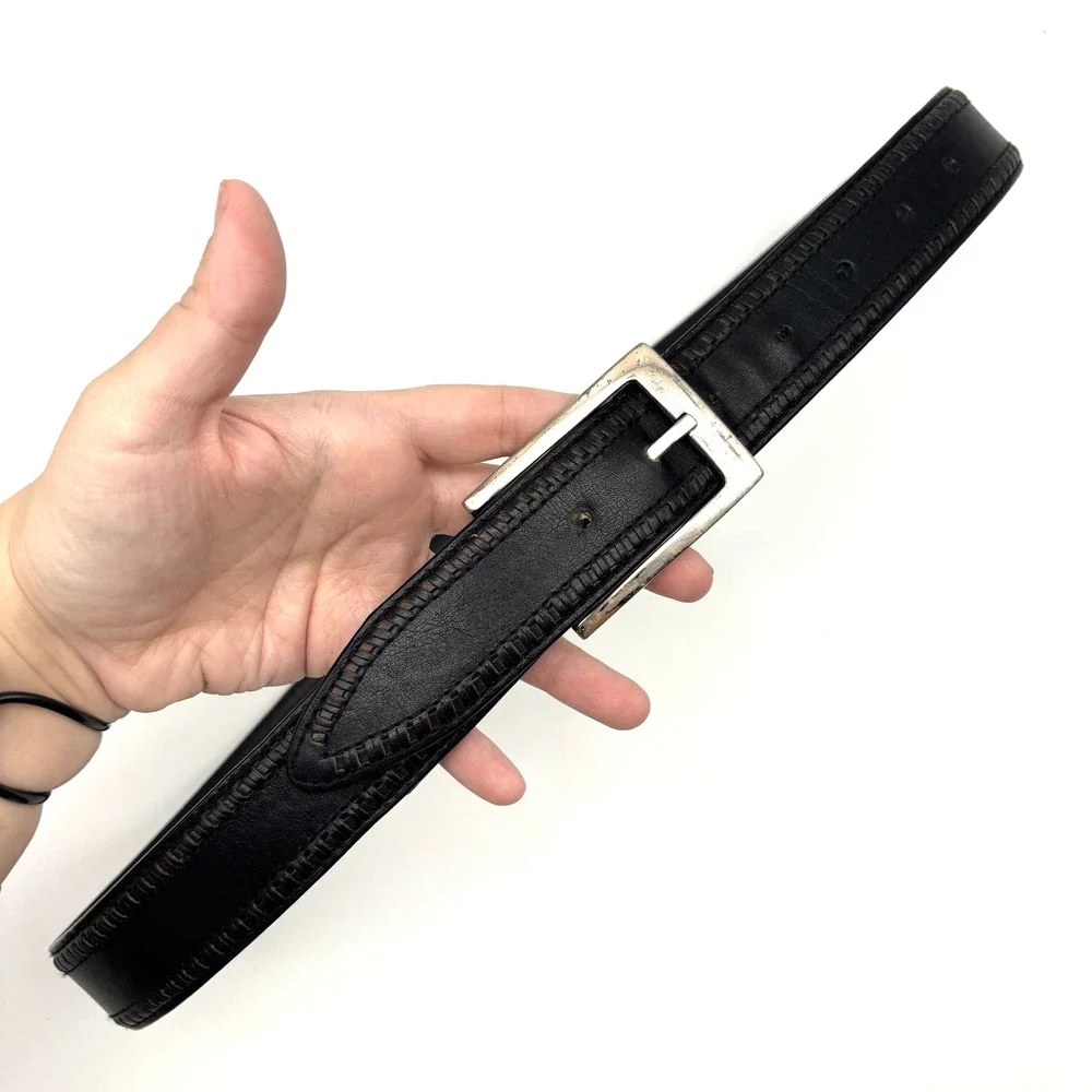 Bill Lavin Soft Collection 38461 Black Italian Calfskin Woven Trim Dress Belt 32
